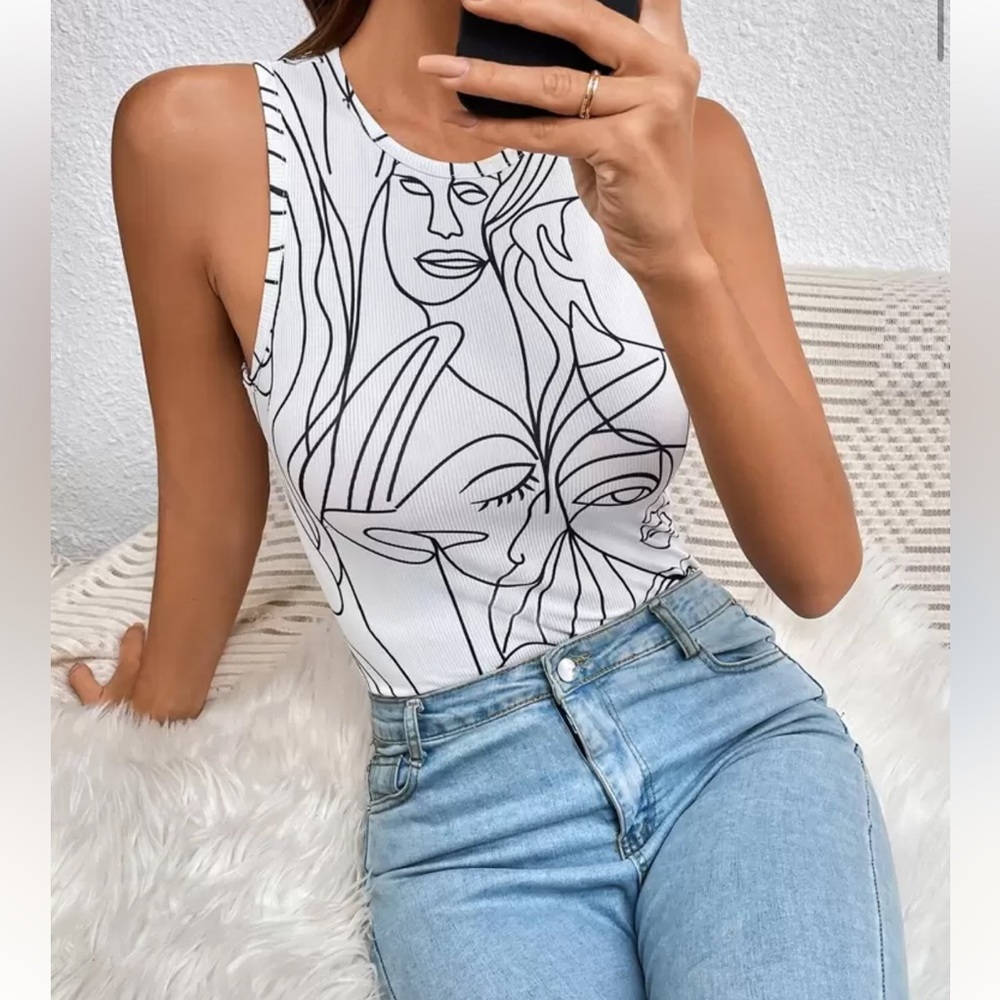 SHEIN Black and White Artistic Tank Top
